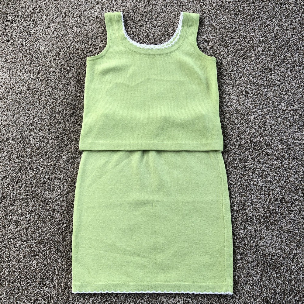 St John Collection Marie Gray 2 Piece Tank Top + Skirt Set Size 6 Lime Green USA